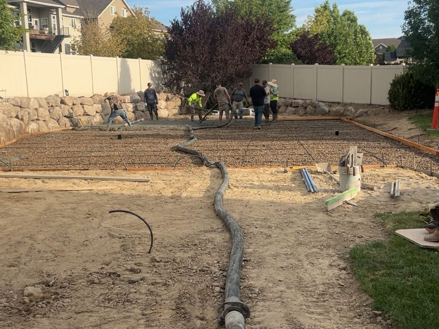 Concrete pumping equipment set up for site access